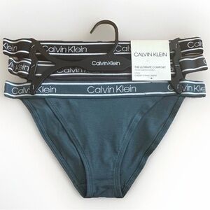 Calvin Klein Trio Bikini Brief Set - Black, Charcoal & Teal Waistband Logos